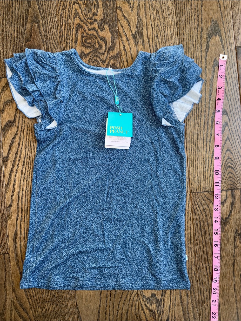 Posh Peanut Heathered Blue Ruffle Sleeve Tee